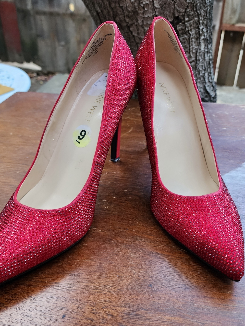 Nine West Red Rhinestone Stiletto Pumps Pointed Toe Crystal Sparkle Heels 9